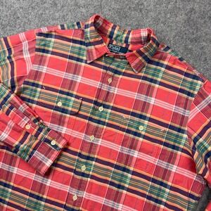 VTG Polo Ralph Lauren Shirt Mens XL‎ Pink Plaid Long Sleeve Button Up Cotton 90s